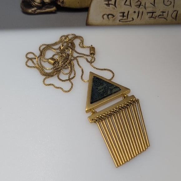 Madewell Gold and Slate Like Stone Geometric Adjustable Length Necklace - Picture 1 of 7